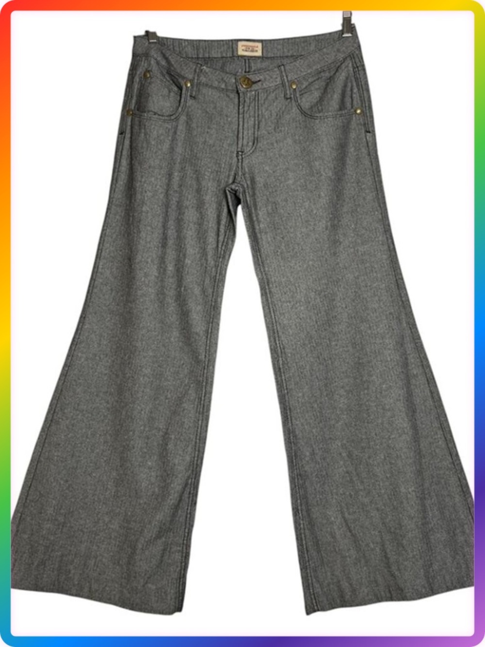 Free People Low Rise Wide Leg Flare Pant SIZE 30x32 Gray Herringbone Vintage Y2K